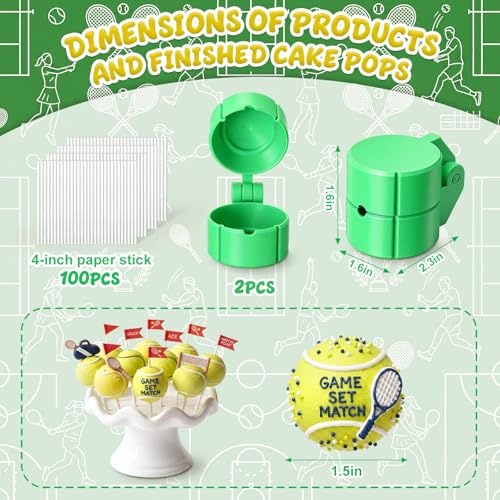 2 Pcs Tennis Cake Pop Mold with 100 Pcs Sticks, Tennis Mold for Sports Ball Theme Cake Decoration, Candy, Cupcake Decorations, Baking Tools Accessories for Home Baking, Birthday Party - style: Tennis