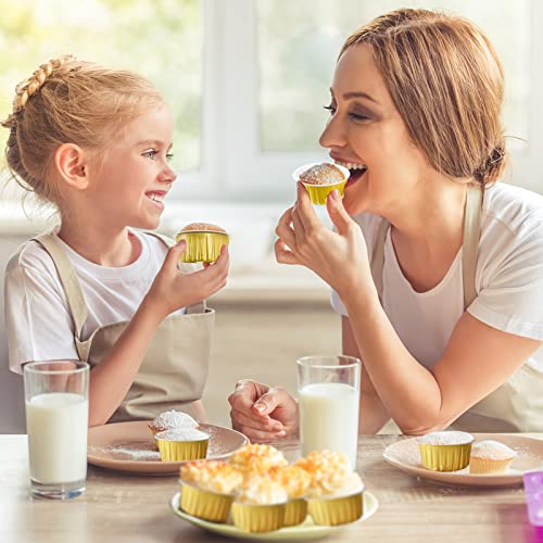 100Pcs Aluminum Cups with Lids,5oz Disposable Ramekin Baking Cups Muffin Liners Mini Pie Pans Foil Cupcake Containers for Christmas Party Wedding Party,Gold - color: Gold