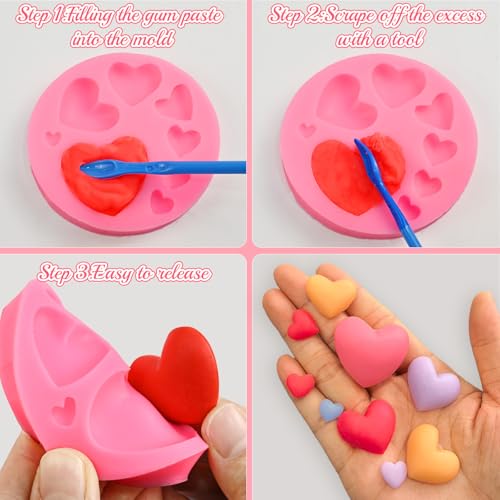 Heart Fondant Mold, 4 Pcs Heart Chocolate Molds Silicone - color: Heart