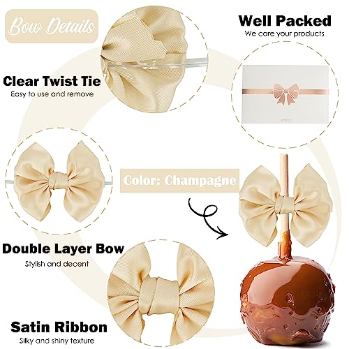AIMUDI Champagne Satin Ribbon Twist Tie Bows for Treat Bags & Crafts - 3.5" Wedding & Bridal Shower Decor - 24 Counts - color: Champagne