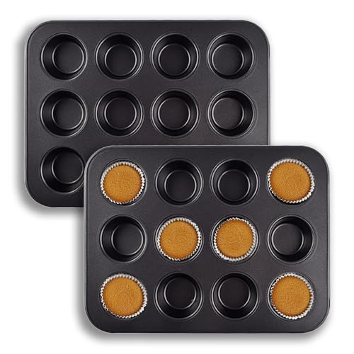 Mini Muffin Pan 12 Cups, 2 PCS Nonstick Cupcake Baking Pans Bakeware Carbon Steel Muffin Pan for muffins cupcakes