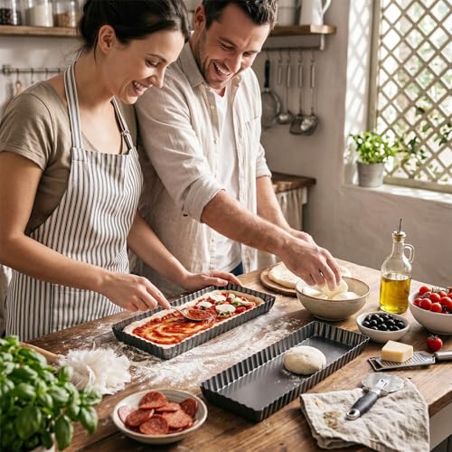 4 Pack Rectangular Tart Pans 14 Inch with Removable Bottom, Nonstick