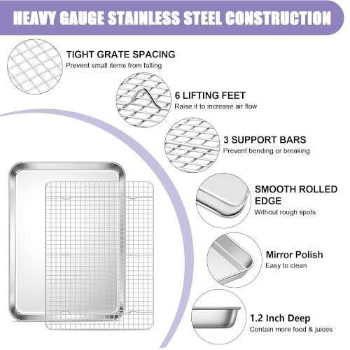 E-far Large Baking Sheet with Wire Rack, 20" x 14" (1 Pan +1 Cooling Rack) - size: 20"x14"