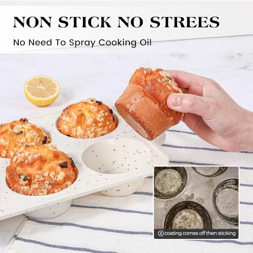 6+12 Cups Silicone Muffin Pan for Baking with Metal Frame - color: Cream, size: Regular+Jumbo