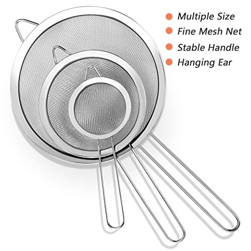 Fine Mesh Strainer, 3-Piece Stainless Steel Colander Sifter Set with Handle