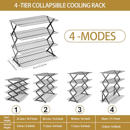 4-Tier Stackable Cooling Rack for Baking, Collapsible Wire Cookie Rack with Adjustable Heights, Non-Stick Roasting & Drying Rack for Cupcakes, Pies and Pastries, Space-Saving Kitchen Essential - size: 4 Tiers