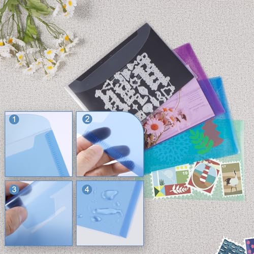 UNIMEIX 40 Pcs Magnetic Sheets for Die Storage Stamp and Die Storage Pockets Die Cut Storage for Card Making (20 Pcs Sheets+ 20 Pcs Bags,0.8 mm Thickness (TransparentPurpleBlueGreen) - color: TransparentPurpleBlueGreen
