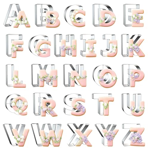 Letter Cookie Cutters Shapes Large 3 Inch - 26 Pcs Stainless Steel Alphabet Letter Cookie Cutter Set Fondant Biscuit Fruit Dough Mold Tools for Sandwich, Birthday, Christmas, and Holiday Party - color: 3 INCH-26PCS Letter