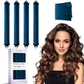 Heatless Curls Overnight Hair Curlers - 4 Pcs No-Heat Curling Rod to Sleep In,Velvet Hair Rollers with Satin Wrap - color: Navy Blue(Pack of 4)