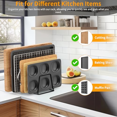 Cutting Board Organizer Kitchen Organizer Rack for Cutting Board, Bakeware, and Cookie Sheet, 5-Slot Heavy-Duty Steel Cookware Holder,Rust-Resistant with Anti-Slip Feet (1, Small) - size: Small