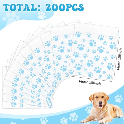Pasimy 200 Pcs Dog Paw Treat Bags, Clear Self Adhesive Clear Blue - color: Clear Blue