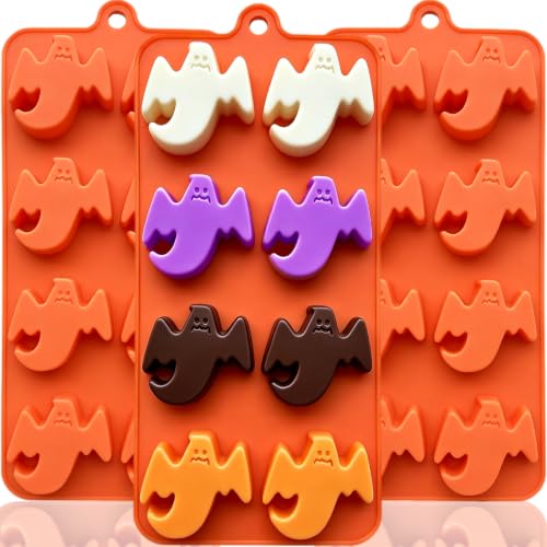 3 Pack Ghost Silicone Molds, Halloween Candy Chocolate Molds for Baking - color: 3 Orange