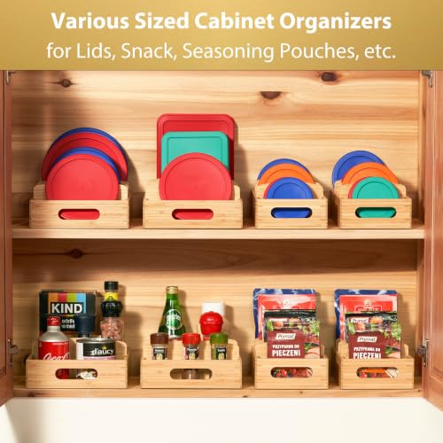 Small Bamboo Seasoning Packet & Tumbler Lid Organizer in Cabinet - size: Small