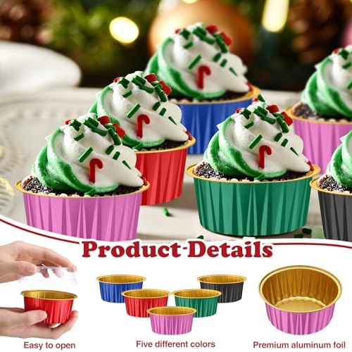 200 Pack Aluminum Cupcake Liners with Lids,Bright,Plain - color: Black, Green, Red, Rose Red, Blue, style: Plain