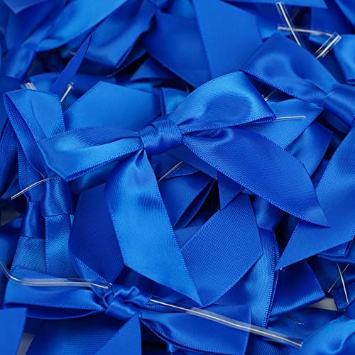 AIMUDI Royal Blue Satin Ribbon Twist Tie Bows - 3.5" Pretied Bows for Crafts, Gift Wrapping & Hanukkah Ornaments - 50 Counts - color: Blue Royal