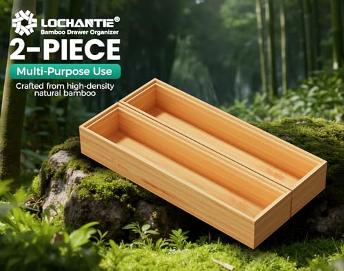Bamboo Kitchen Drawer Organizer Boxes 12" x 3" Stackable Wooden Organizers - size: 12" x 3" x 2"