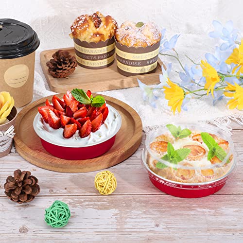Beasea Disposable Mini Pie Tins with Lids, 50 Pack 4” 8oz Bright Red Aluminum Baking Foil Tins Small Round Tart Container for Individual Dessert Cupcake Muffin Cheesecake Ramekin Quiche Oven Dishes - color: Bright Red