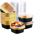 Aoriher 150 Pcs 10 oz Square Foil Cake Pans with Lids - color: Black, Gold