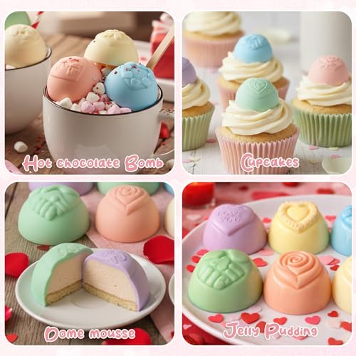 8-Cavities Valentines Silicone Molds with Different Heart Desidgn Semi Sphere Silicone Mold Non-Stick Baking Molds for Candy Pudding Jelly Making Biscuits Cake Decorating 2 Pcs - color: Valentines Styl 44