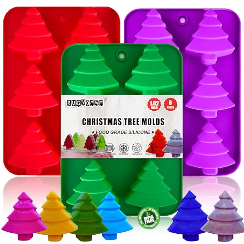 3 Pack Christmas Tree Silicone Molds,6 Cavity Baking Trays Christmas Trees for Holiday Candies,Gummy,Chocolates and More - Red, Green, Purple - color: Christmas Tree