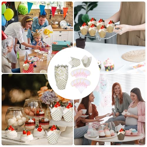 uxcell 50Pcs Tulip Cupcake Liners with 5Pcs Cheese Markers Muffins Liners - color: White