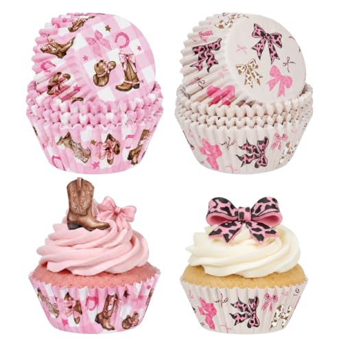 Cupcake Liners 200PCS Coquette Cowgirl Bow for Rodeo Birthday