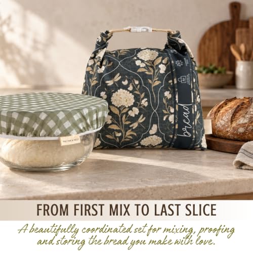 Nectar & Nest Beeswax Bread Bags for Sourdough & Bowl Cover Baker Set - color: Toile & Tale