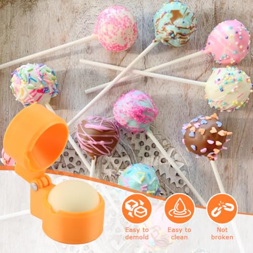 2 Pack Round Cake Pop Mold Shapes Press Set, 3D Printed Sphere Circle Cake Pop Cutter and Pusher, Baking Molds Accessories Supplies for Home Baking, Birthday Parties,Wedding Desserts(COLOR:Orange)