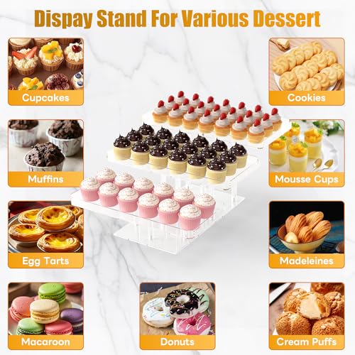 3 Tier Acrylic Cupcake Stand, Transparent Dessert Display - size: 11" x 11" x 2"