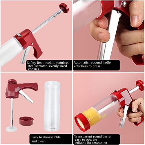 Cookie Press for Baking, Spritz Cookie Press, Thicken Cookies Press Gun Kit with 16 Discs and 6 Decorating Tips, Suitable for DIY Cookies Maker and Cake Icing (Red)