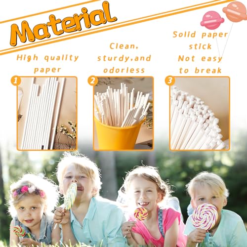 100 Pcs 6-Inch White Lollipop Sticks,Lollipop Paper Treat Stick,Paper Sucker Sticks for Cupcake Toppers,Homemade Candy,Chocolate,Dessert(Dia 3.5mm) - size: 100 Pcs
