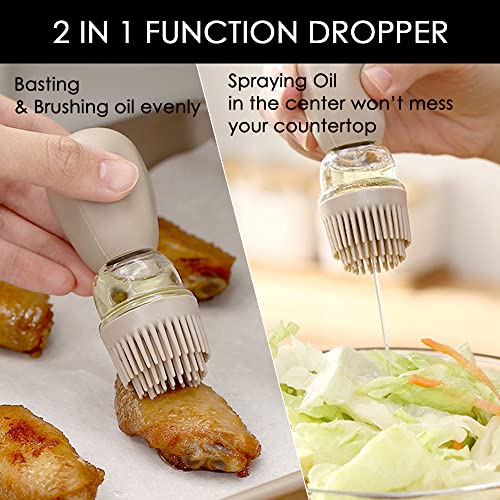 Oil Dispenser Bottle with Brush - 2 IN 1 Glass Olive Oil Storage and Container with Silicone Basting Brush for Kitchen BBQ Grilling Baking and Cooking, T-OB22, Grey - color: Gray1