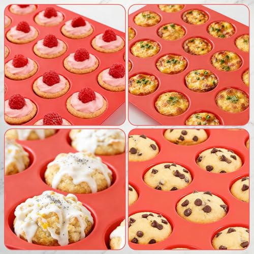 CAKETIME Silicone Mini Muffin Pan, 24 Cups Mini Cupcake Pans Silicone Muffin Tin for Baking Nonstick 2 Pack - size: 24-Cup Mini