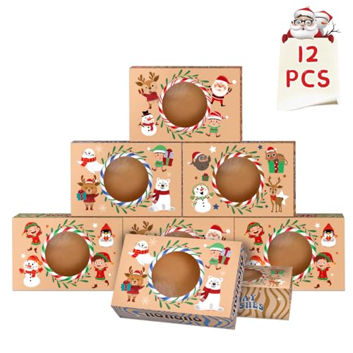 easykart labels 12 PCS Christmas Cookie Gift Baking Box 8.75" x 5.75" x 2.75" with Window Auto-Popup for Pastries, Cupcakes, Cookies, Brownies, Donuts Gift-Giving - color: Light Brown