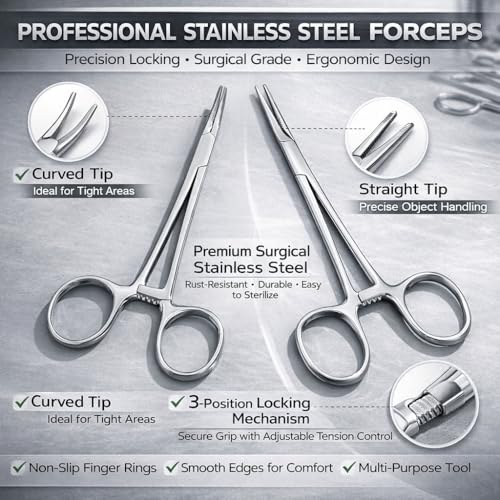 17PCS Piercing Insertion Tool, Stainless Steel Body Jewelry - color: Curved tweezers+Piercing Tapers