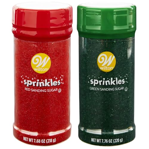 Wilton Sprinkles Sanding Sugar, Pack of 2, Red and Green Sanding Sugar, 7.68 oz Each, Sparkling Sprinkles Sugar Crystals for baking and Christmas Holiday Cookie Decorating, Cupcakes, Icing, Kosher-Certified