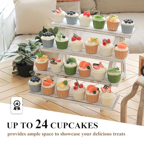 SwallowLiving 2pcs Wooden Rustic Cupcake Stand for 24 Cupcakes, Stepped Wood Display Stand for Weddings, Tiered Party Table Display Riser for Food , Dessert, Cookie, Decor, Craft Show, White - color: 2PCS | White | 4-tier