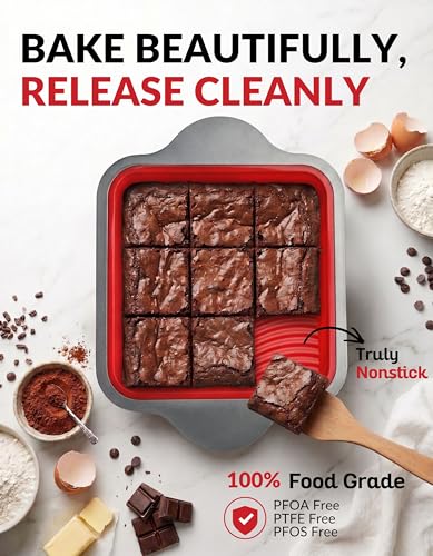 Boxiki Kitchen Silicone Baking Pans Set. 3 PCS Professional Non-Stick Baking Cake Pans Set includes Silicone Round Cake Pan, Square Cake Pan and Bread Loaf Pan. - style: Bakeware Set 3