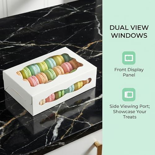 Hiceeden 50 Pack White Cookie Boxes with Window, 8"×5.4"×2" Bakery Candy Box for Gift Giving, Treat Dessert Boxes for Pastry Donuts Candy Biscuit Macaron Chocolate Strawberry