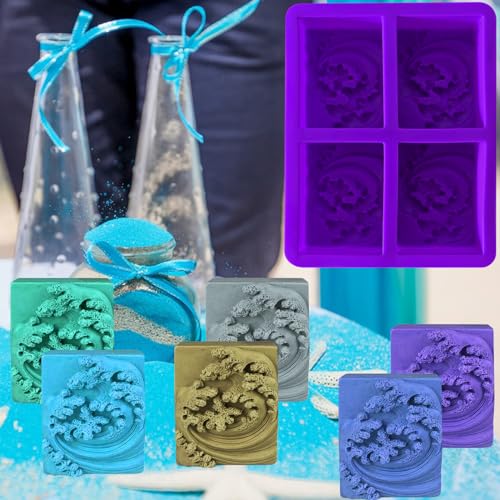 Ocean Wave Soap Molds, Square Sea Waves Silicone Mold 4-Cavity - color: Ocean Wave Soap