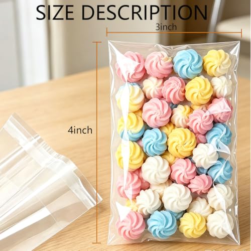 KoberrLi Cookie Bags with Seal Cellophane Bags Small 3 x 4-inch Clear Treat Crystal Self Protective Bags for Candy Cookies Cards Team, 100 Pack - size: 3x4 Inch (Pack of 100)