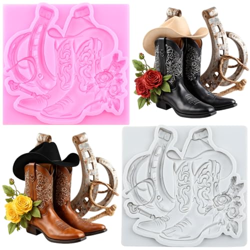 Horseshoe Hoof Fondant Molds Cowboy Boot Silicone Mold Set Of 2 - color: Style N