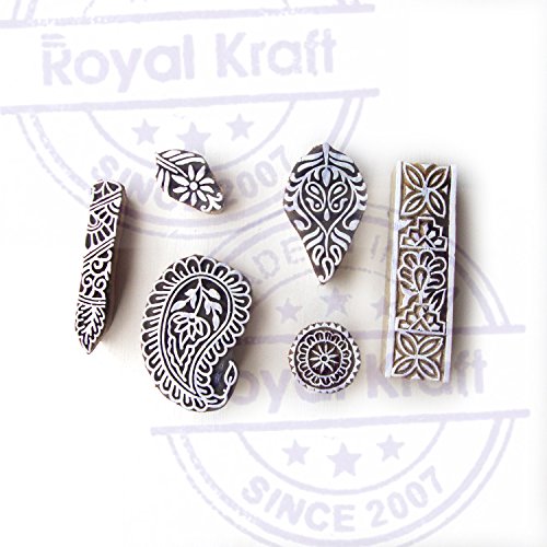 Indian Paisley and Leaf Motif Wood Block Stamps (Set of 6) Htag0324