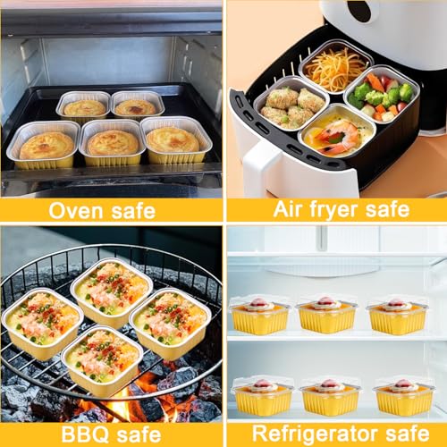 100 Pcs 5oz Mini Square Baking pans with Lids, Aluminum Foil Cake Molds with Lid, Disposable Cupcake Pan Pudding Cups for Party Wedding Birthday,Gold - color: Gold