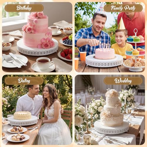 Wenqik White Metal Cake Stand 18 Inch with Cutting & Spatula - color: White, size: 18 Inch