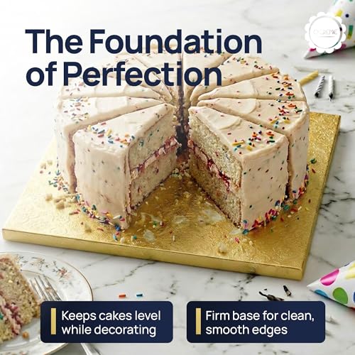 O’Creme Cake Board, Gold Foil Square Cake Drum with Gorgeous Design, Sturdy & Durable 1/2” Thick Cake Drums, Square Cake Boards 24” x 24” Inch, Pack of 5 Disposable Cake Drums - color: Gold, size: 24" x 24"