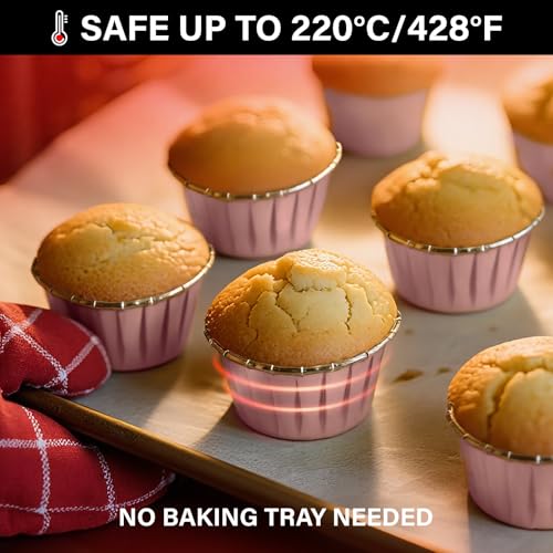 EUSOAR Cupcake Liners, 50pcs 3.5oz Aluminum Foil Wrappers Muffin Cupcake Containers, Disposable Dessert Ramekins Paper Baking Cups Mini Cheesecakes Holders for Birthday Wedding Party-Pink/Gold - color: Pink/Gold, size: 50pcs