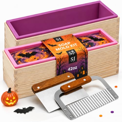 SJ 2-Pack 42 oz Soap Making Kit with Loaf Molds, Wooden Box & Cutters - color: Pink+Yellow / Rectangle