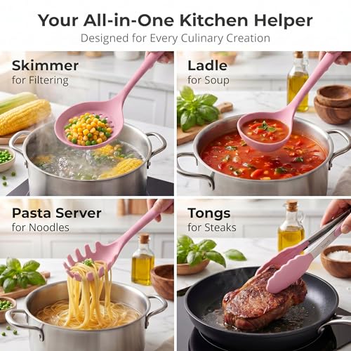 Vayvnt Cooking Utensils Set, 10PCS Non Toxic Silicone Set for Kitchen, Pink - color: Pink