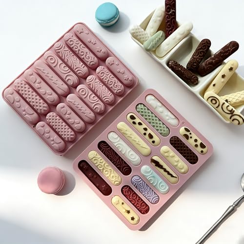 2 PCS Finger Biscuit Silicone Chocolate Molds 16 Cavities Cereal Bars Baking Mould, Non-stick Chocolate Bar Mold, for Cnady, Eclair, Bread, Muffin, Soap, Resin, crayon DIY Crafts